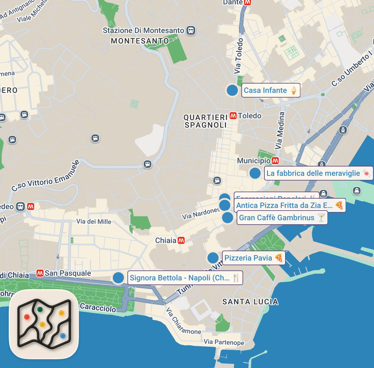 Map preview for 24 HOURS In NAPLES - Italian STREET FOOD Heaven - Pizza, Ravioli, Gelato & Fried Food