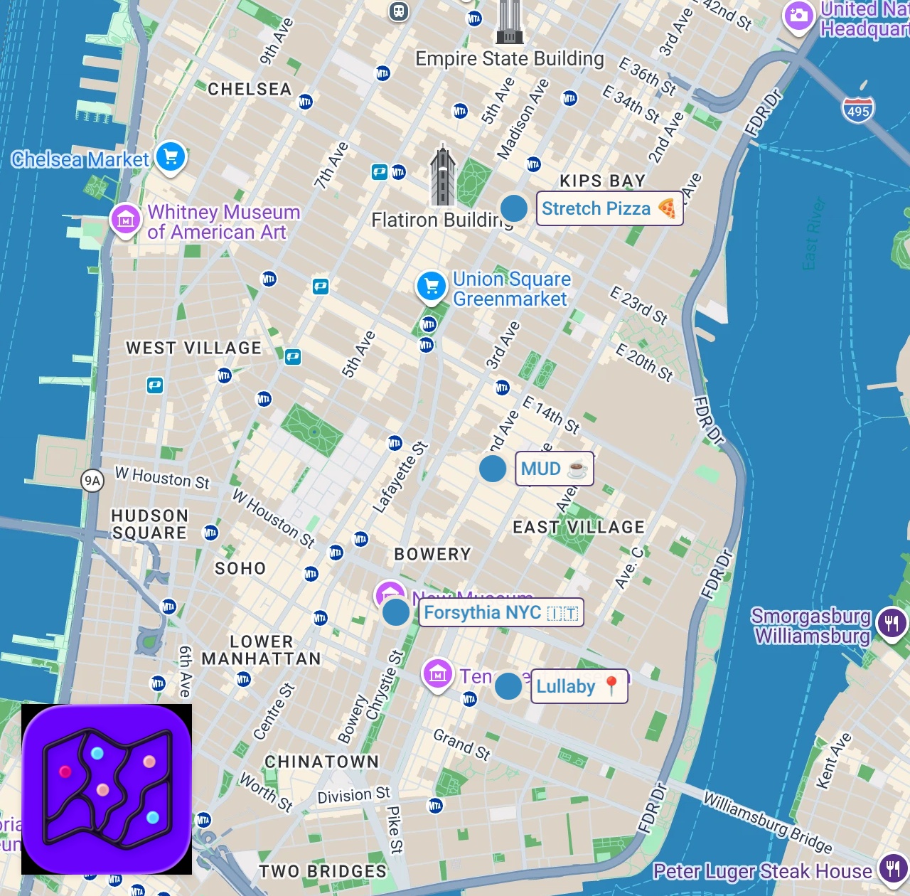 Map of 4 spots from The Restaurants That Inspire NYC's Steak Frites Master (Sam Braverman) — Chef's Day Off