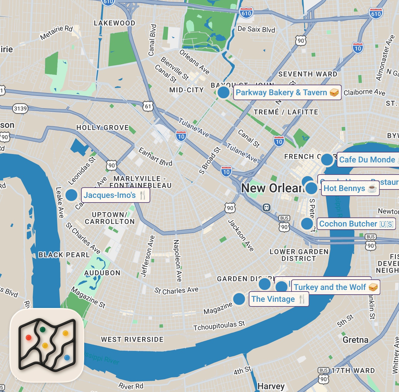 Map preview for Everything I Ate in A Weekend Trip To NEW ORLEANS! 🎭🦪🥪🦐