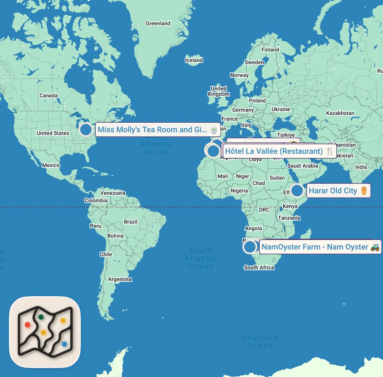 Map of 9 spots from Exploring Africa | Bizarre Foods with Andrew Zimmern | Travel Channel