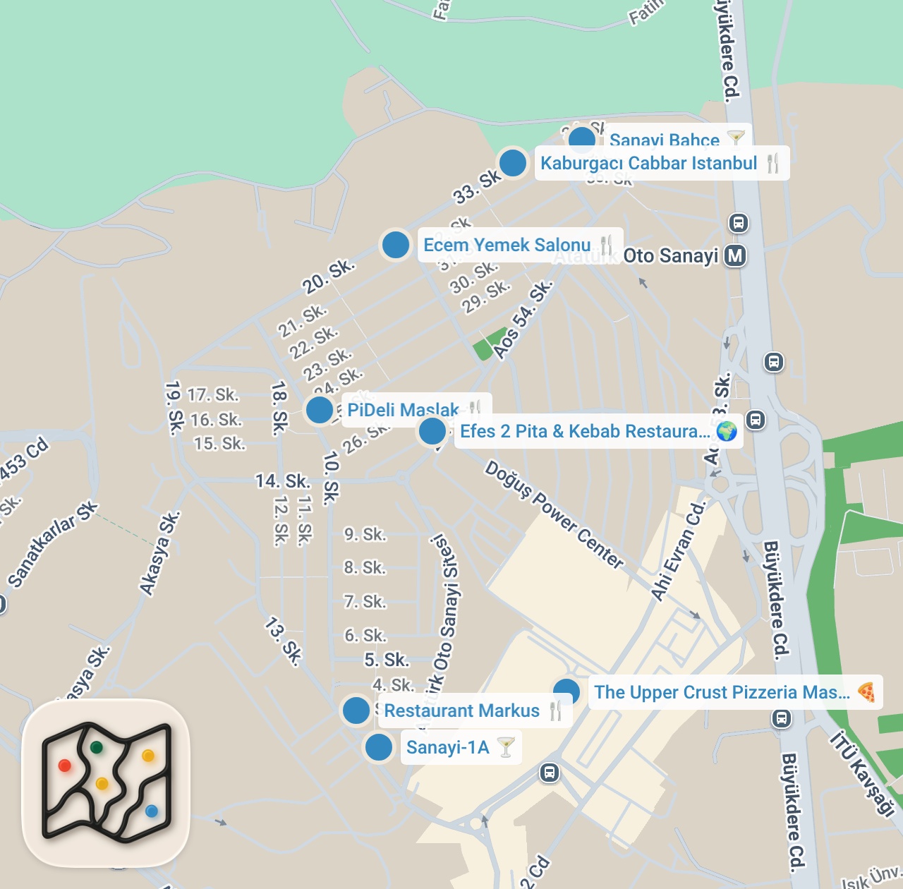 Map preview for MASLAK SANAYİ LEZZETLERİ 🚘 (Türkiye'nin en lezzetli sanayisi) - Ayaküstü Lezzetler