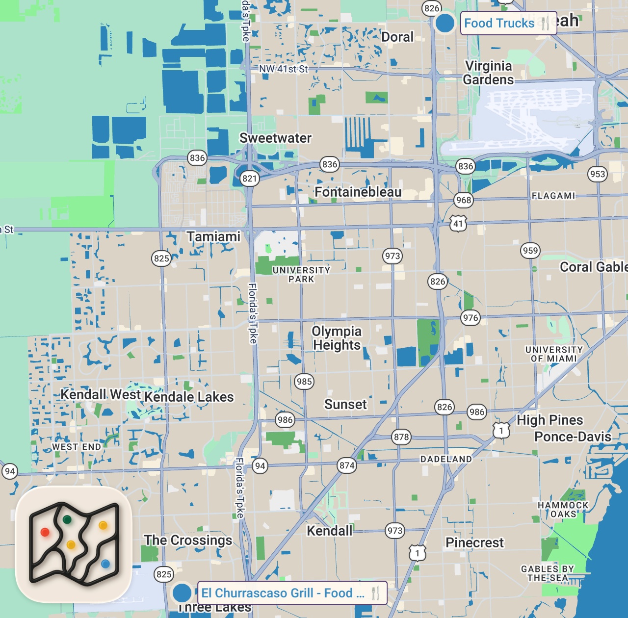 Map of 2 spots from Eating At Food Trucks For 24 Hours…(Miami)