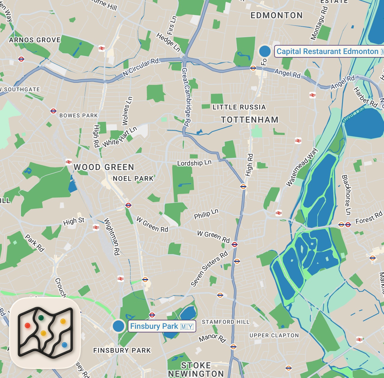 Map of 2 spots from PENANG CITY NEW BRANCH IN FINSBURY PARK #food #halalfood #foodie #malaysianfood #malaysiancafe