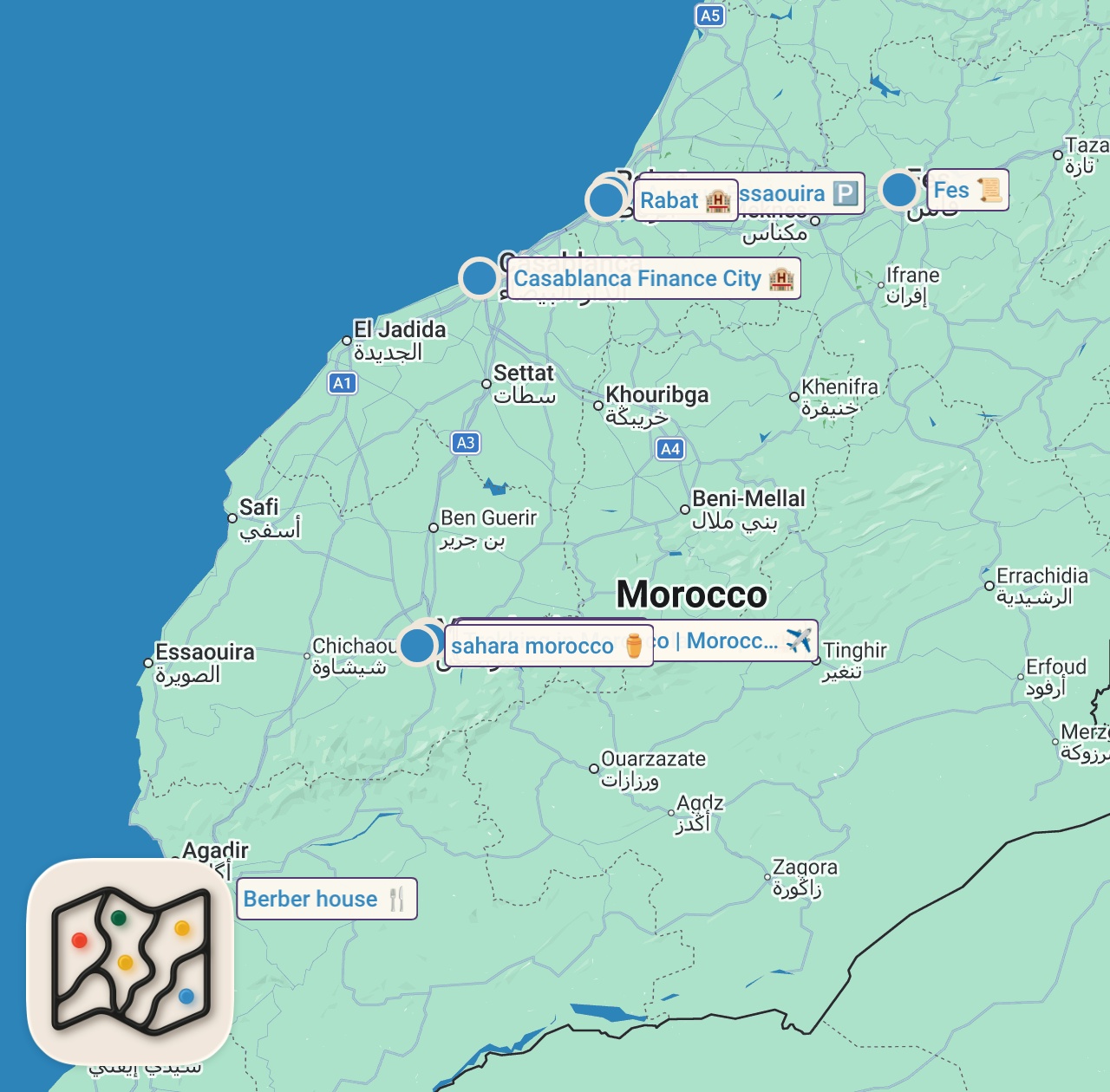 Map of 9 spots from Hot Air Balloon Over Marrakech, Art & Craft Shopping In Old Souk (Market) - Final Video Morocco 🇲🇦