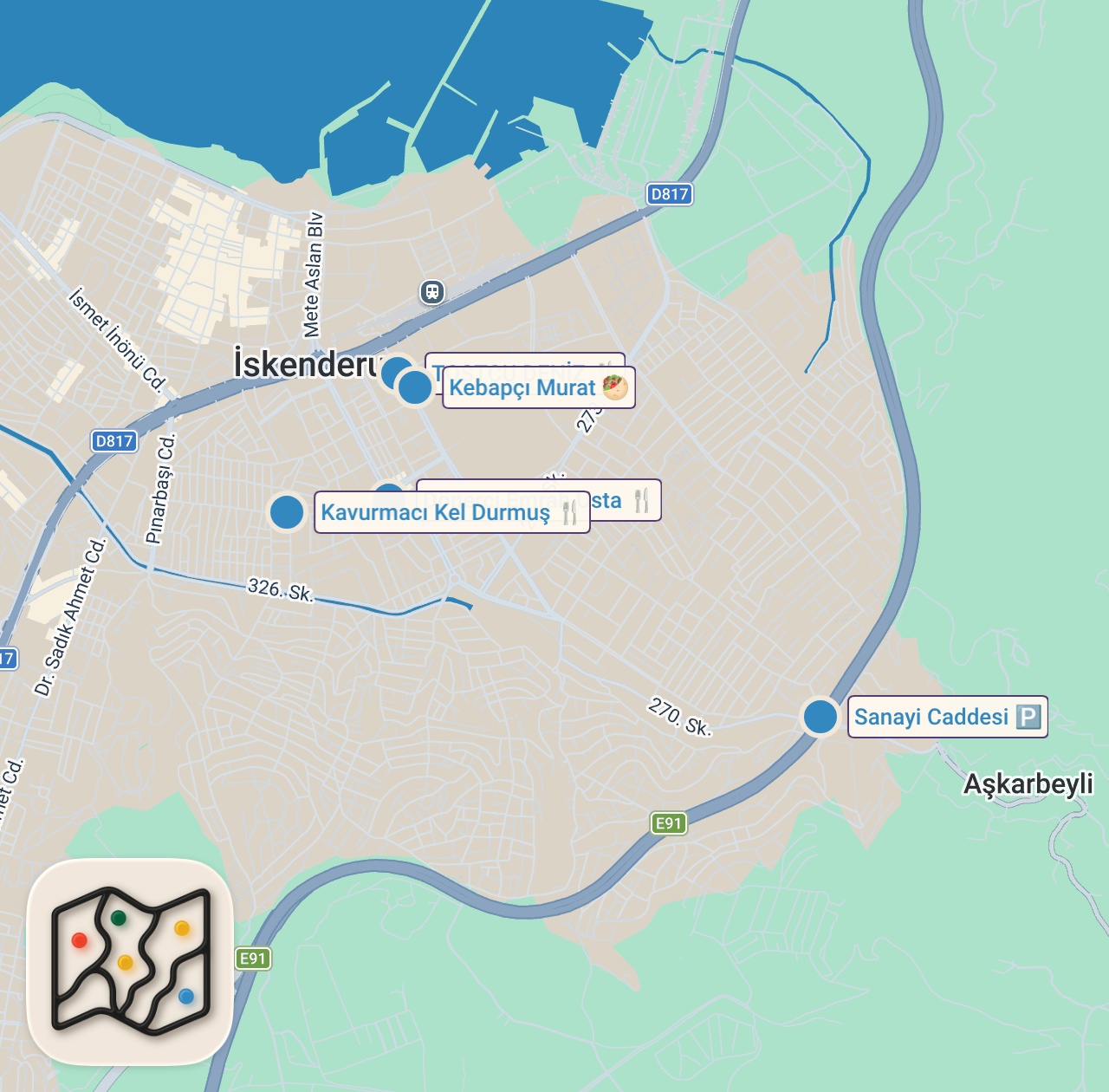Map of 6 spots from ABİMLE İSKENDERUN SANAYİ LEZZETLERİ!!!