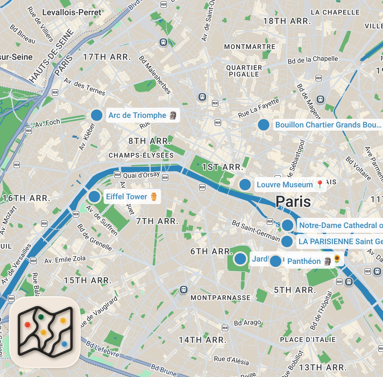 Map preview for What To Do in 1 Day in Paris!! (Full Itinerary) 🇫🇷