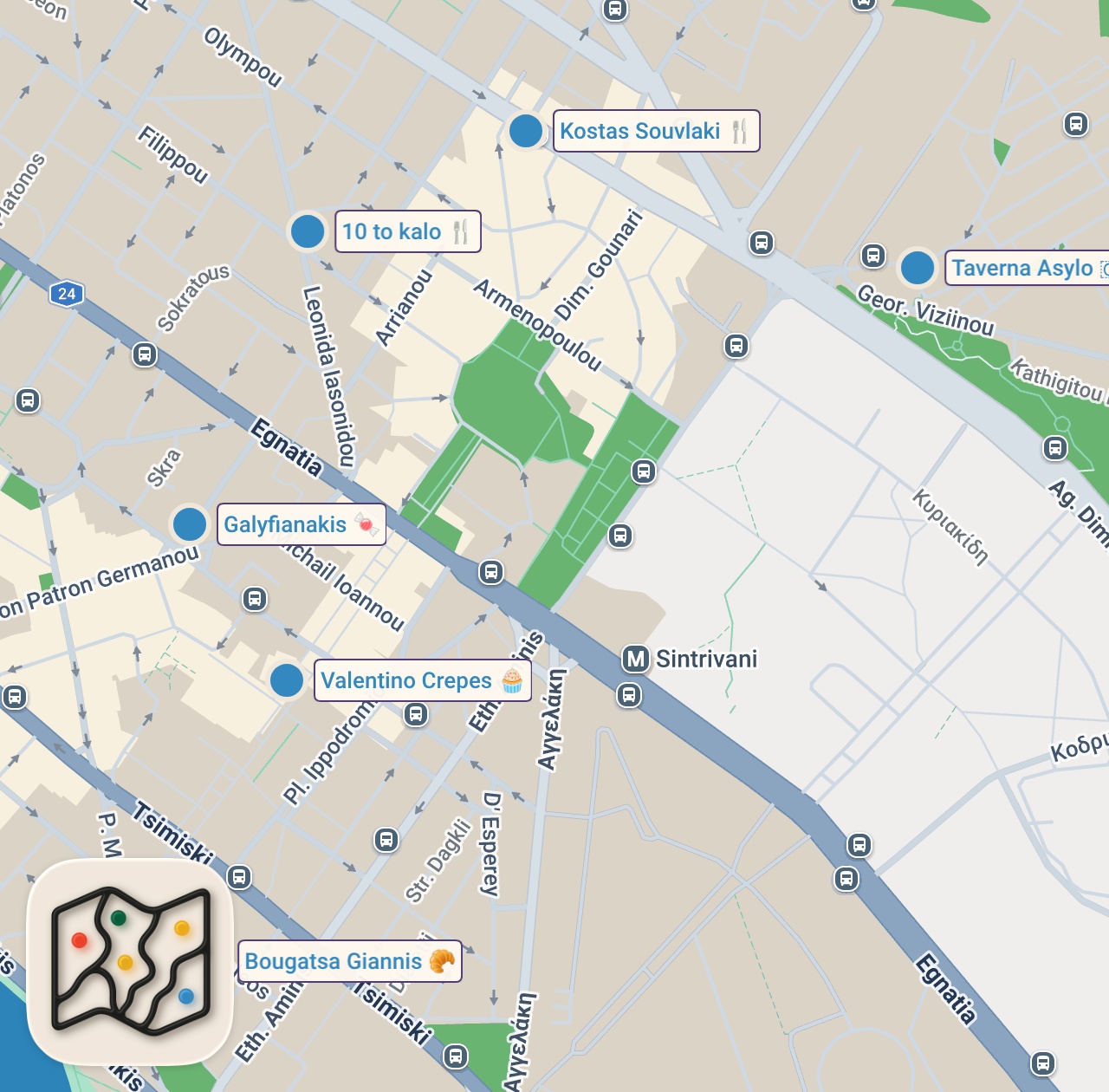 Map preview for 48H Of Greek Street Food In Thessaloniki - From Gyros to Galaktoboureko 🇬🇷