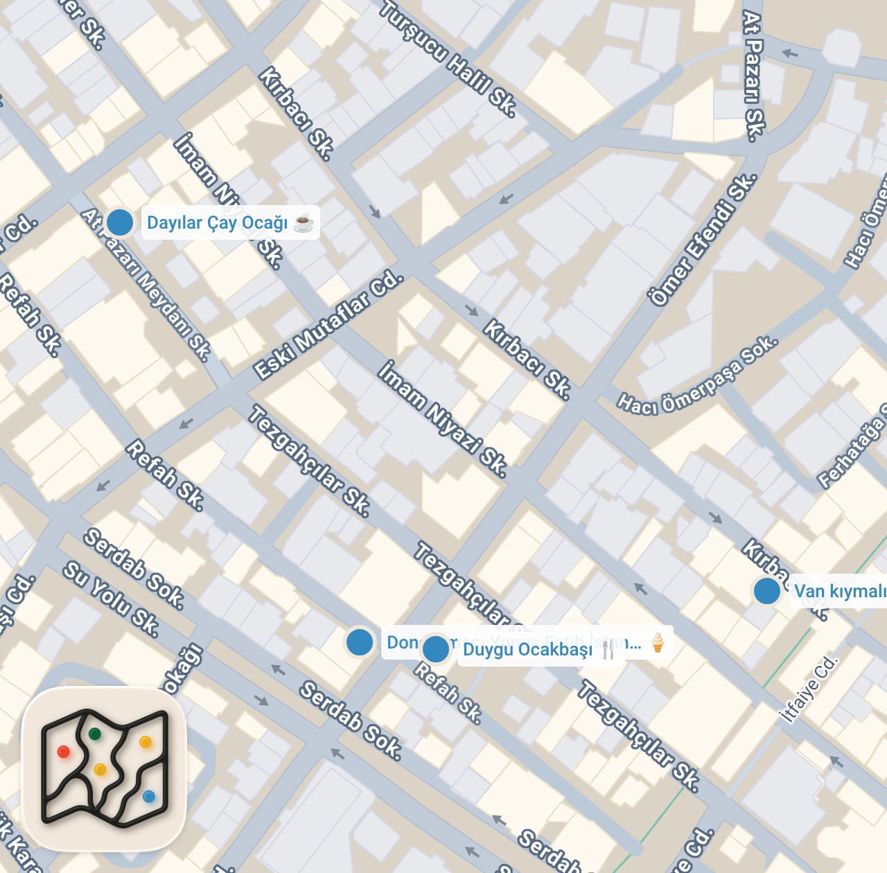 Map preview for FATİH LEZZET REHBERİ (Van çöreği, Siirt kebabı, perde pilavı, büryan) - Ayaküstü Lezzetler