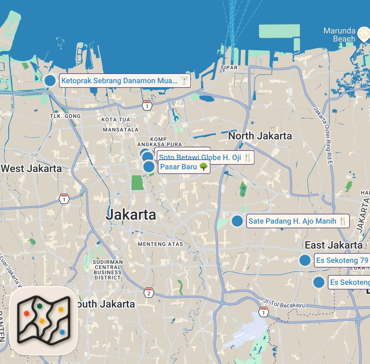 Map preview for CRAZY Indonesian street food - GIANT FISH HEAD + SATE PADANG - Indonesian street food in Jakarta