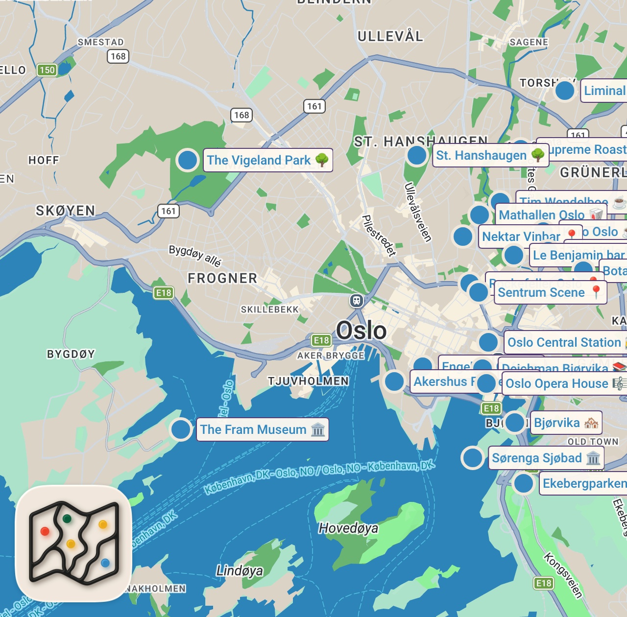 Map of 25 spots from 51 Tips I Wish I Knew Before Visiting Oslo, Norway