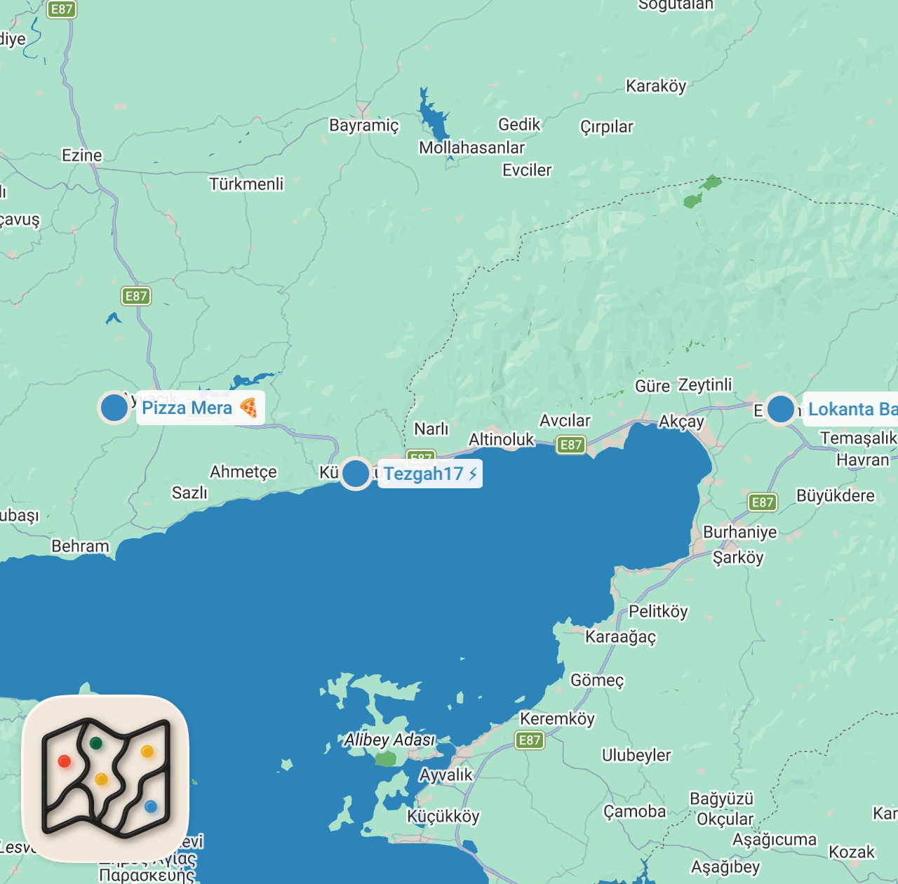 Map preview for KUZEY EGE YOLÜSTÜ LEZZETLERİ (Edremit, Küçükkuyu, Ayvacık’ta lezzet rotası) - Ayaküstü Lezzetler