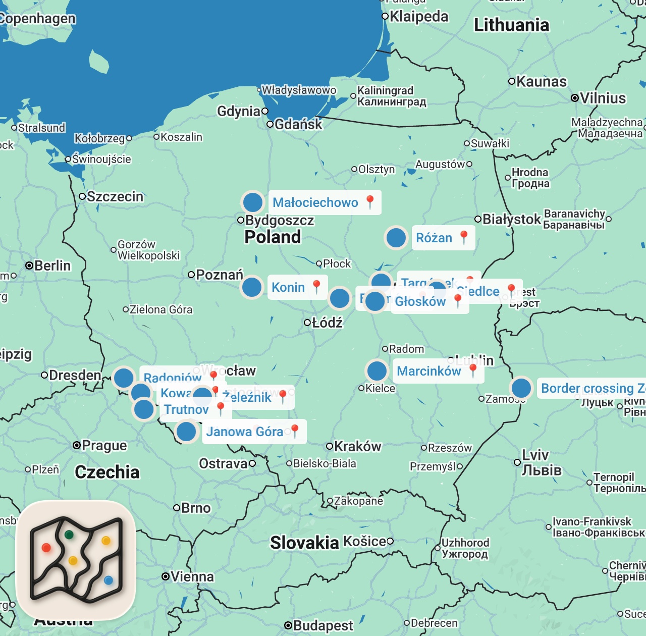 Map preview for 10 "SKAŻONYCH" miejsc w Polsce