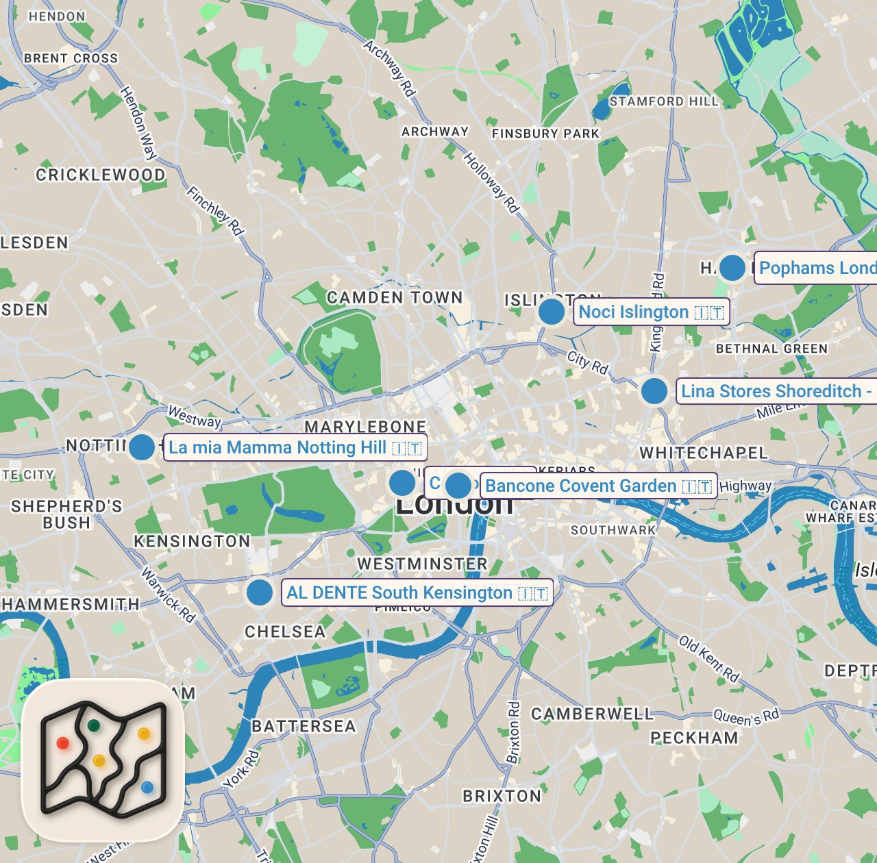 Map of Finding the Best Pasta in London