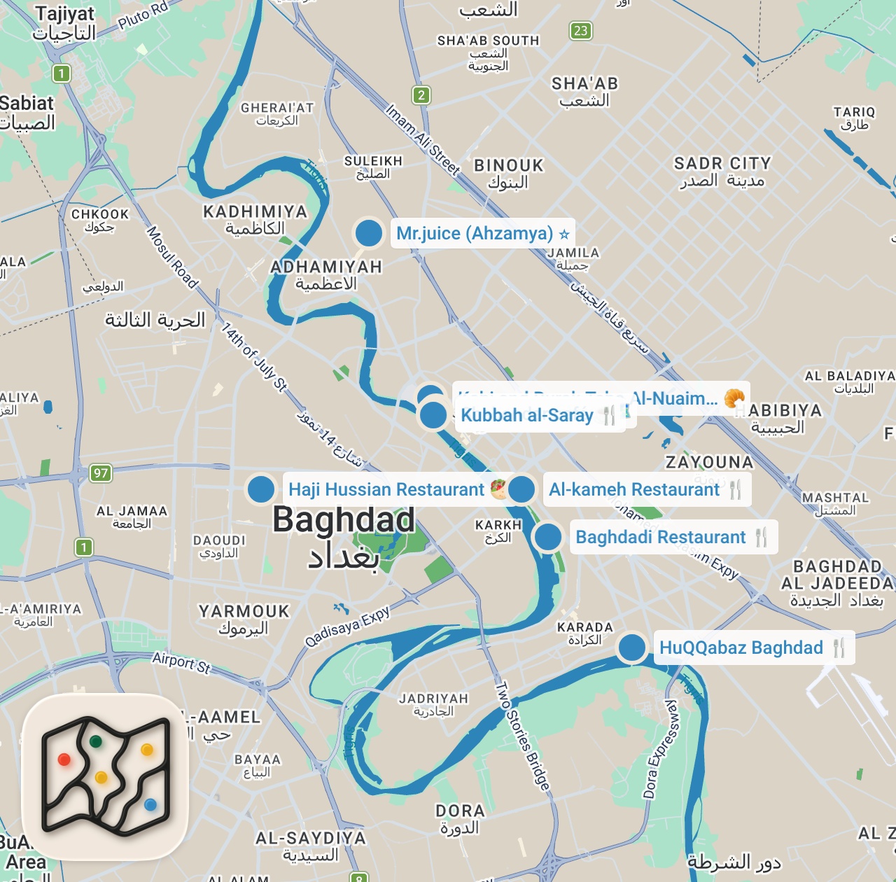 Map preview for Showing ANOTHER Side of Iraq!! (Street Food in Baghdad) 🇮🇶