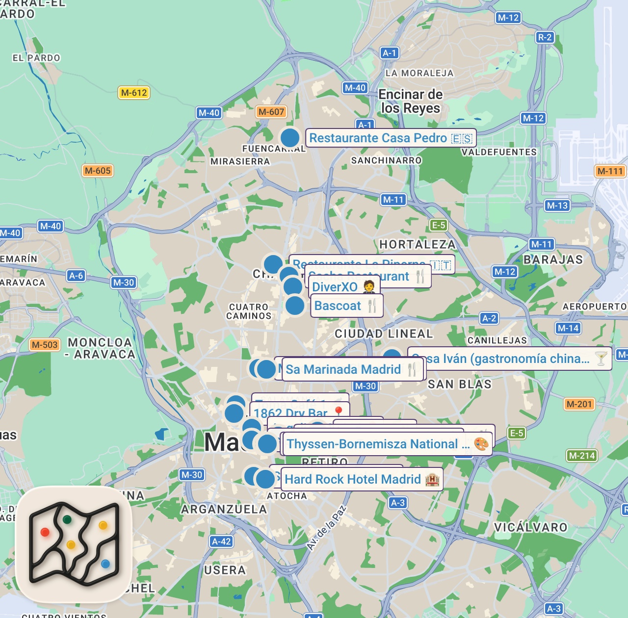 Map of 18 spots from Madrid : Dünyanın En İyi 3 Gastronomi Kentinden Biri