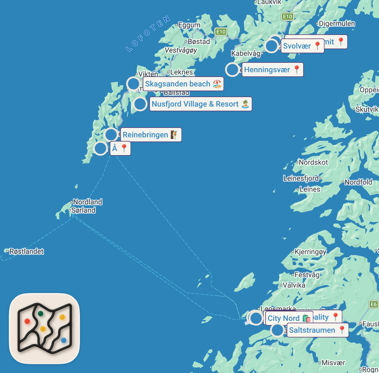 Map of 16 spots from Is This The Most Beautiful Country In The World? Ultimate 10 Day Norway Travel Guide