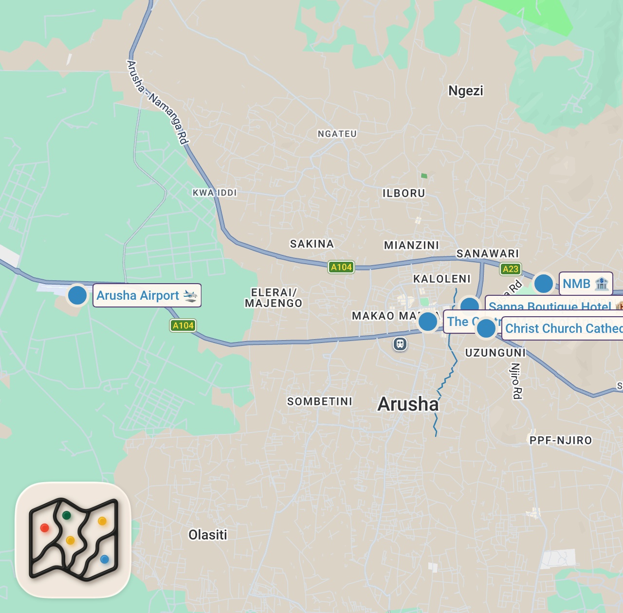 Map of 6 spots from Extreme Hustle Culture Nobody Prepares You For In Arusha, Tanzania 🇹🇿 (first impressions)