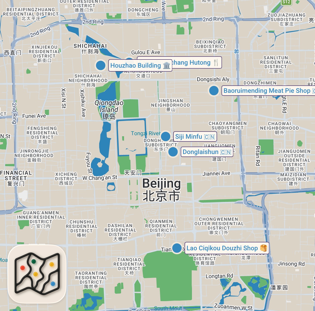 Map preview for Chinese Street Food 🇨🇳 BEIJING #1 Peking Duck + HALAL Hotpot + RURAL Market Tour in China