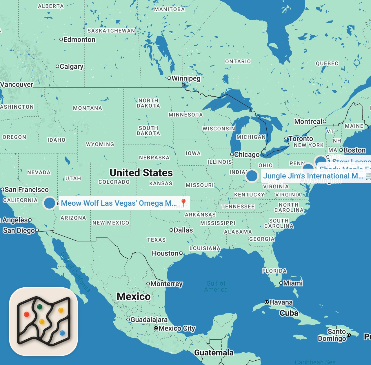 Map preview for Testing America's Weirdest Grocery Stores