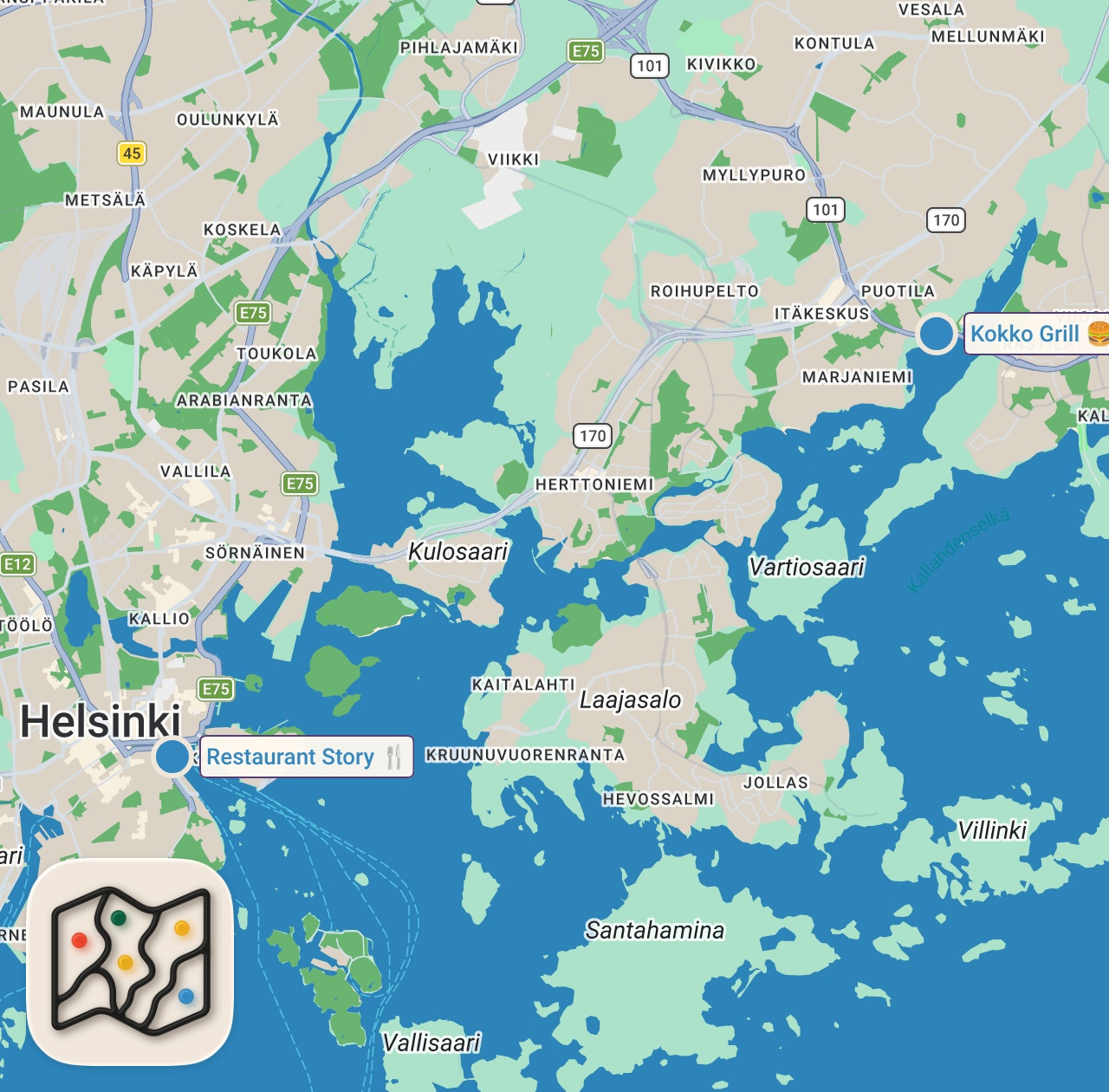 Map of 2 spots from HELSINKI - FINLAND'S CAPITAL OF STYLE