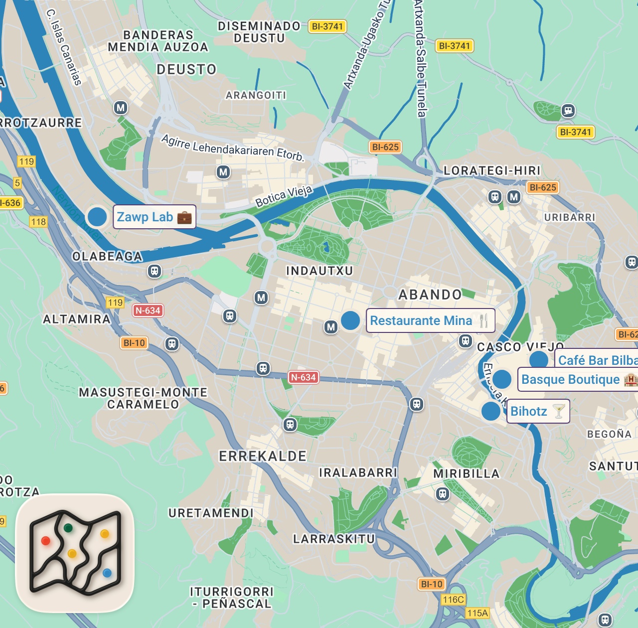 Map of 5 spots from 24 PERFECT Hours in BILBAO | BASQUE COUNTRY