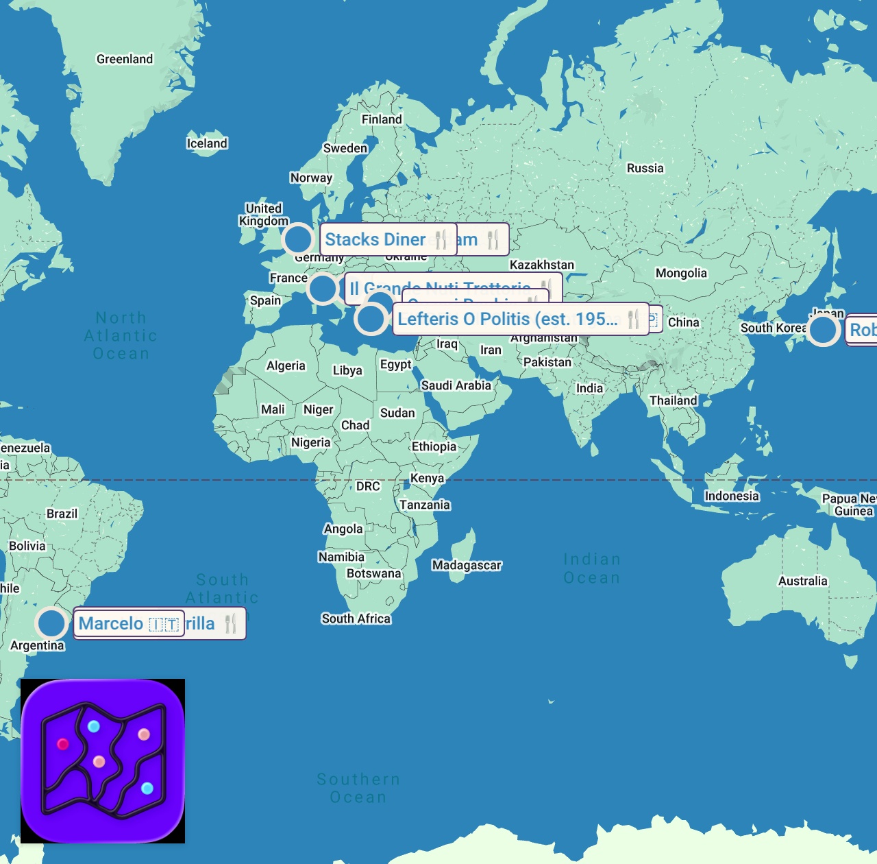 Map of 13 spots from EN İYİ YURT DIŞI LEZZETLERİ | 6 Ülkede 13 Unutulmaz Lezzet Durağı