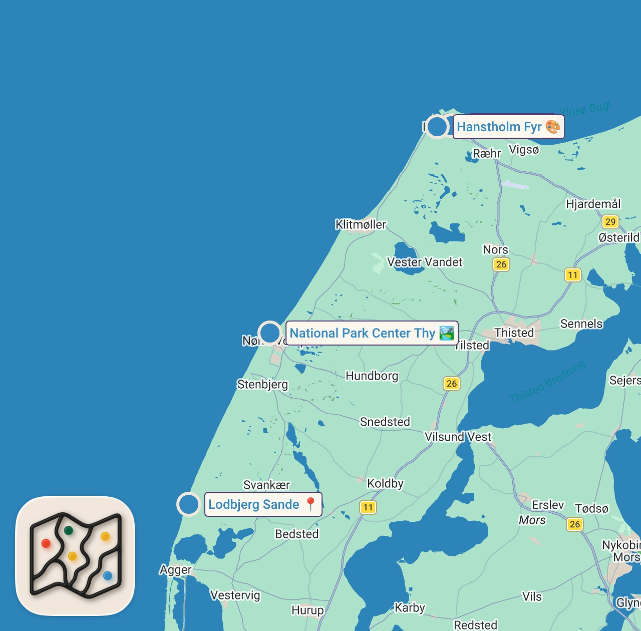 Map preview for 100km hike through Thy Nationalpark