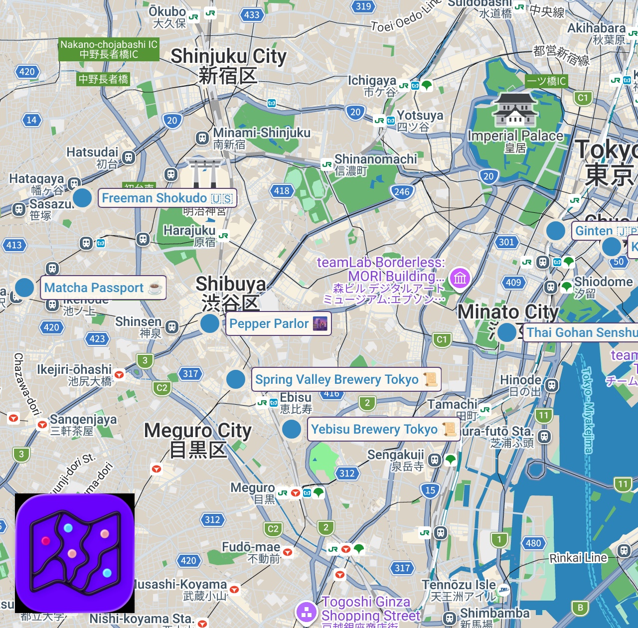 Map of 10 spots from 101 Things to Do in TOKYO 🇯🇵 Hidden Spots Revealed