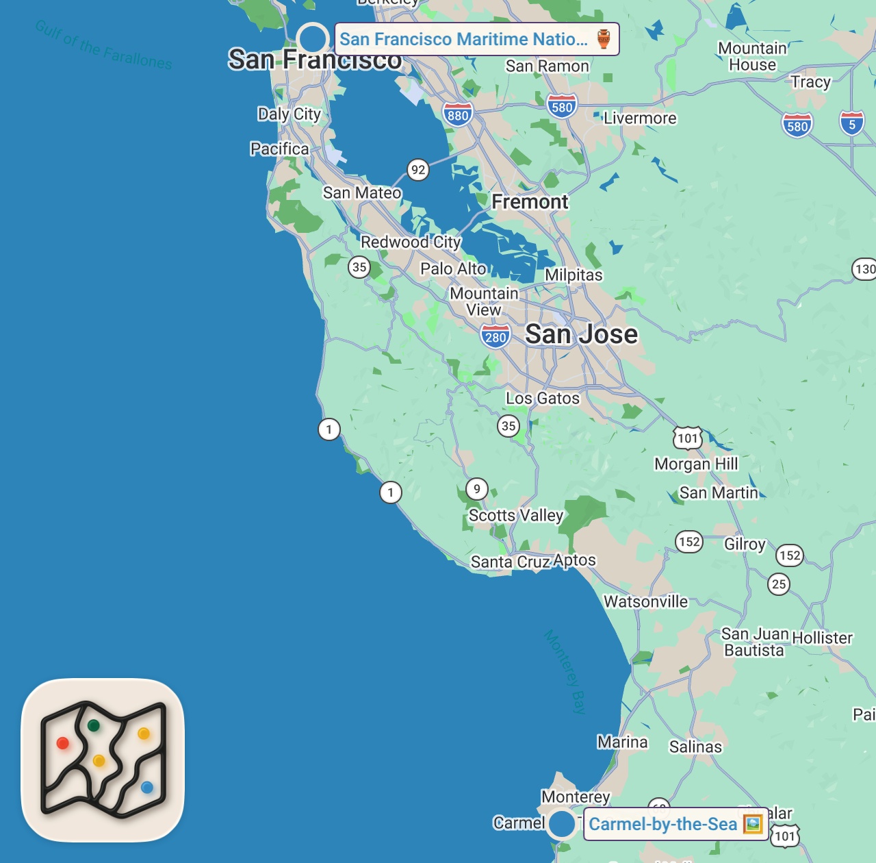 Map of 2 spots from BIG SUR SECRET CAMP (DAY 4)