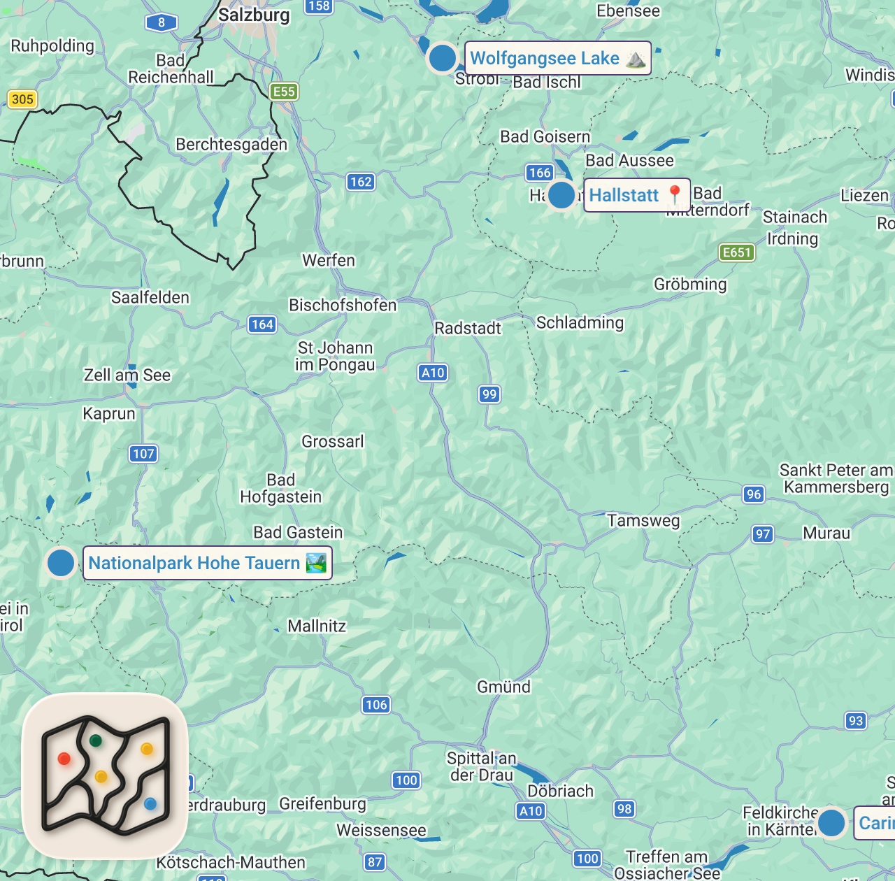 Map of 4 spots from Die UNGLAUBLICHSTEN Orte Österreichs 🇦🇹 (alle 9 Regionen)