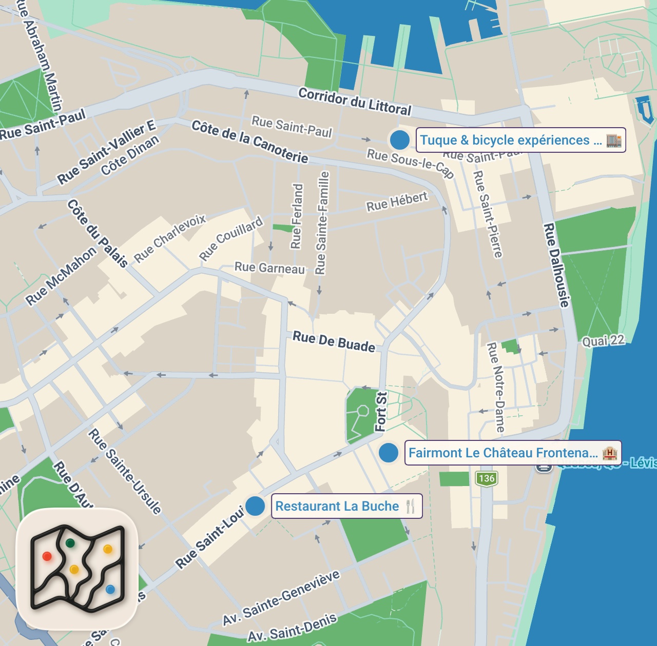 Map of 3 spots from QUEBEC CITY ICE CANOE RACES | TRAVEL VLOG #3