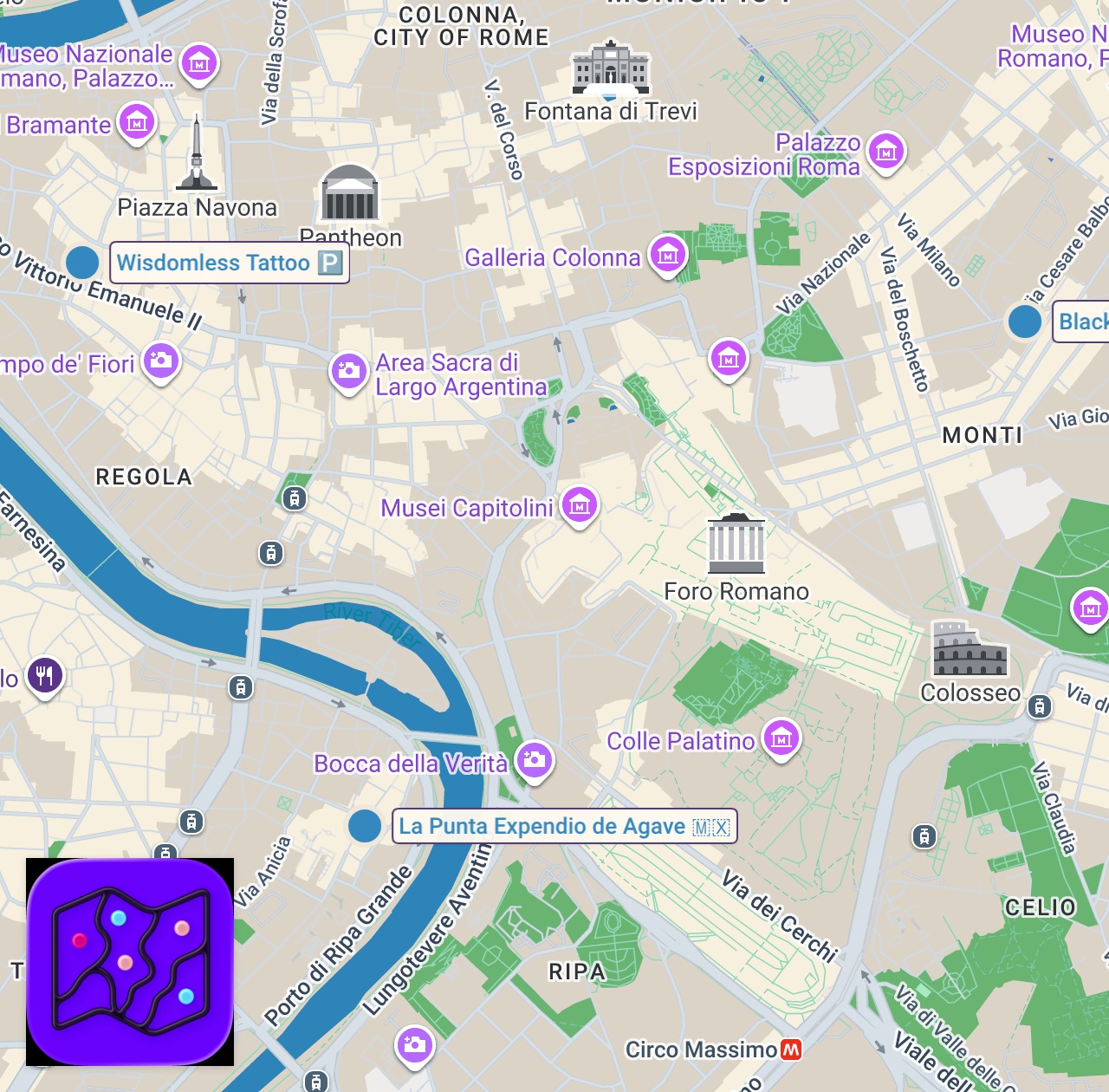 Map of 3 spots from I Went To All The Best Bars In Rome