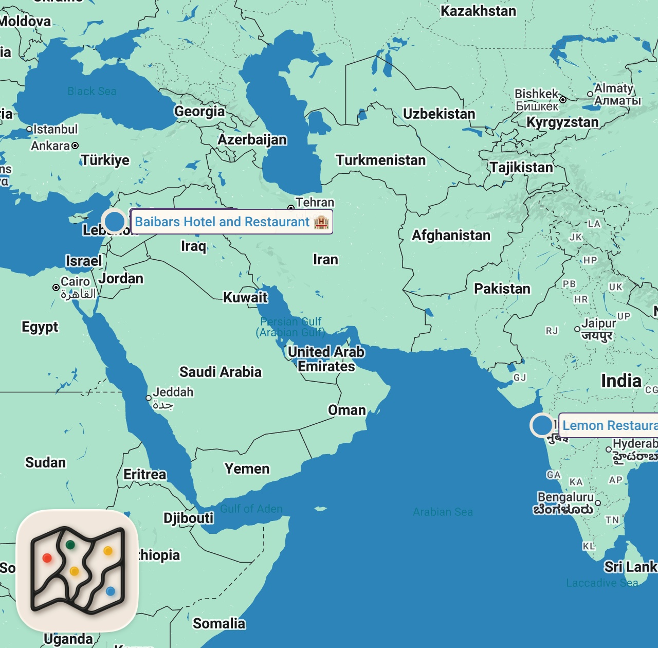 Map of 4 spots from Extreme Garlic Grilled Chicken!! 🍗  SYRIAN FOOD + Amazing Hospitality in Syria!!
