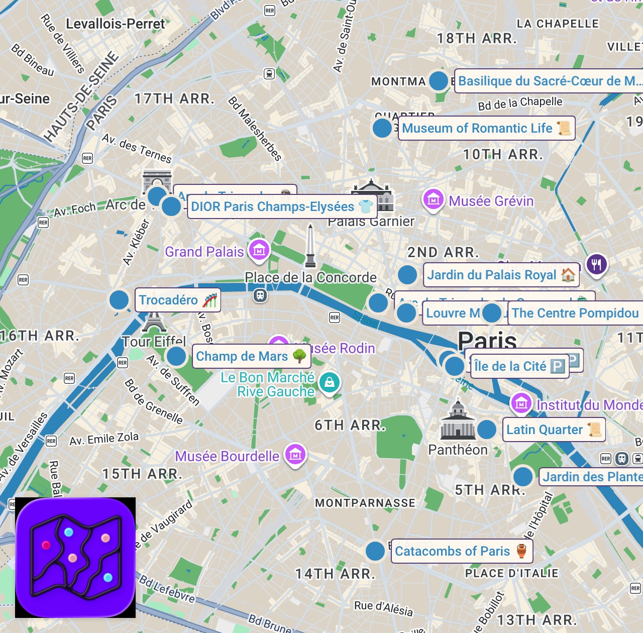 Map of 15 spots from How to Spend 4 Days in PARIS France  | Travel Itinerary
