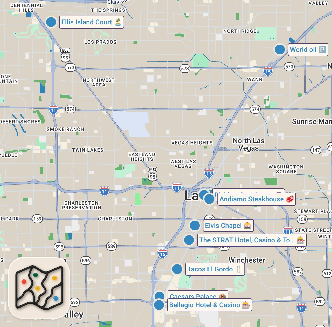 Map of 11 spots from 24 HOUR VEGAS FOOD ROAD TRIP