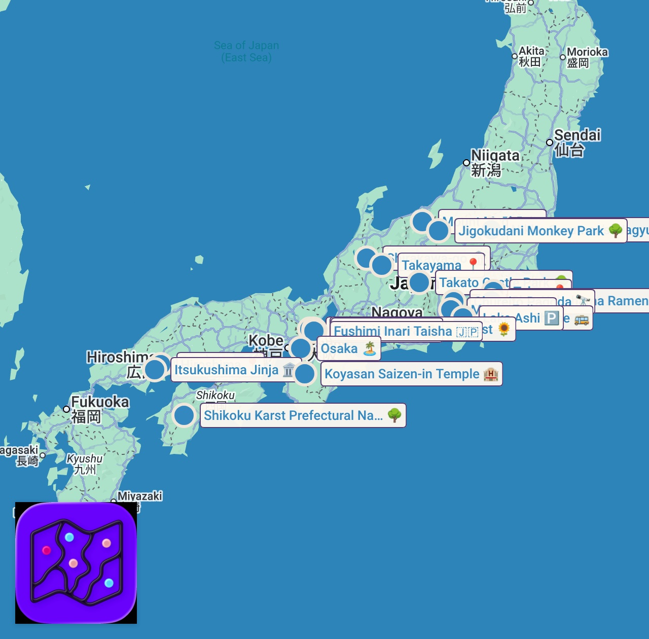 Map of 44 spots from Wonders of Japan | The Hidden Places No One Talks About! | Travel Video 4K