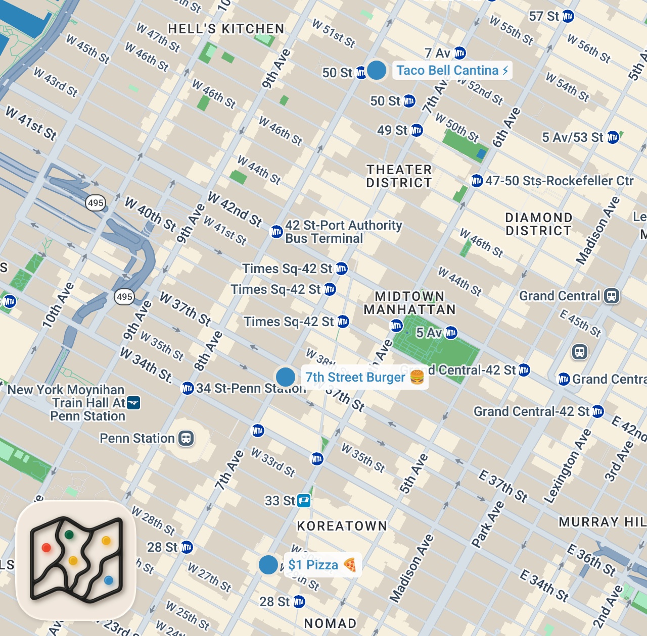 Map of 3 spots from Amerikada New Yorkta Gece Lezzetleri 🇺🇸 #1