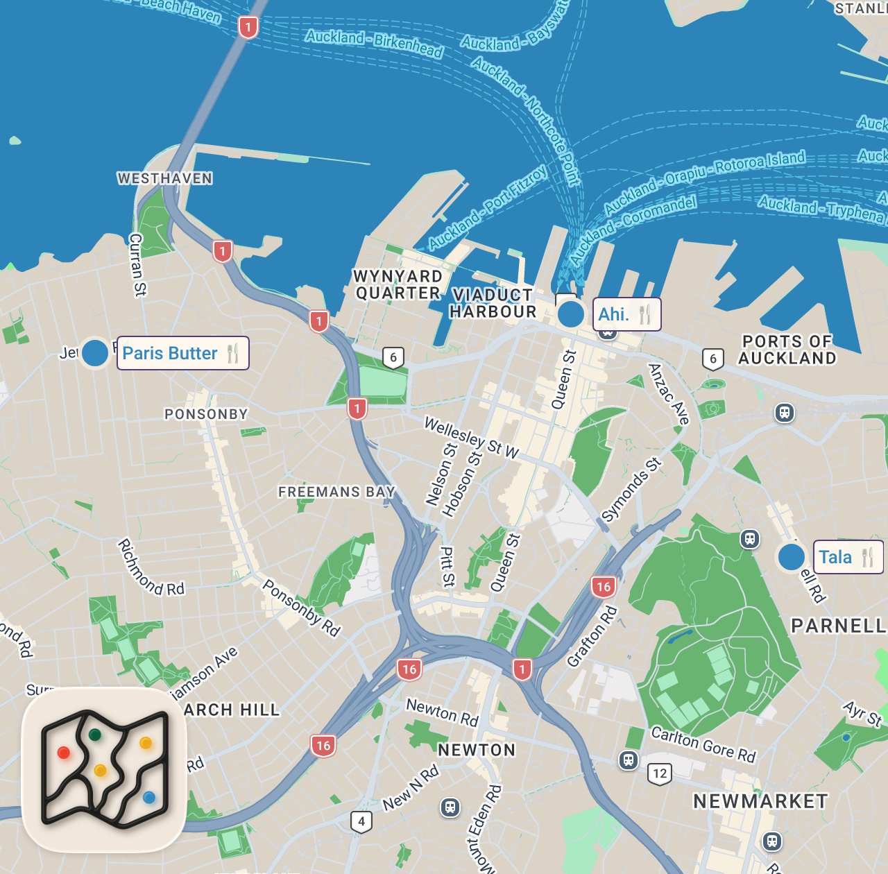 Map of 3 spots from Understand Auckland’s Michelin Star restaurans in less than 2 minutes 🌟