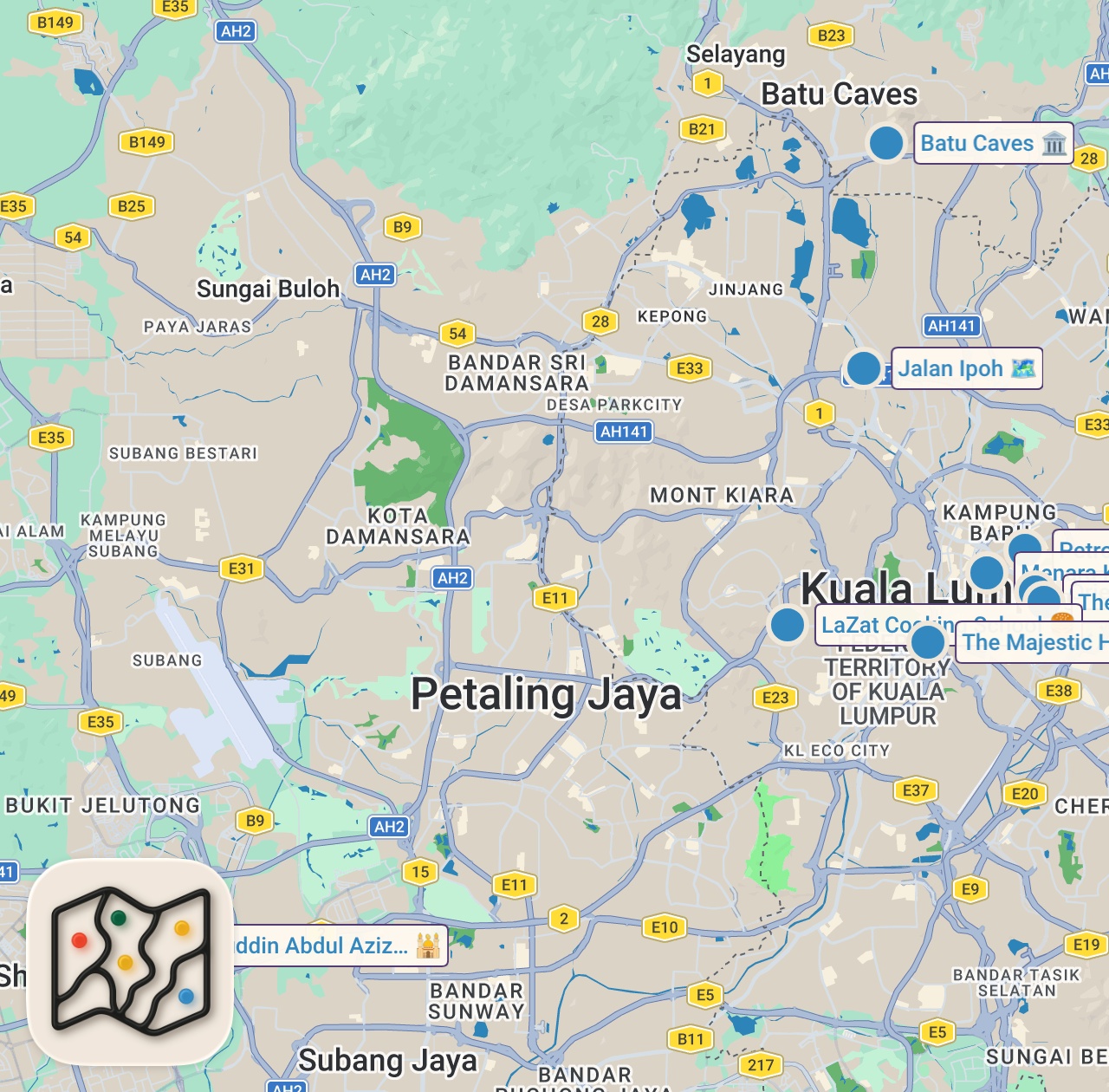 Map preview for 30 BEST Things to do in Kuala Lumpur Malaysia  🇲🇾
