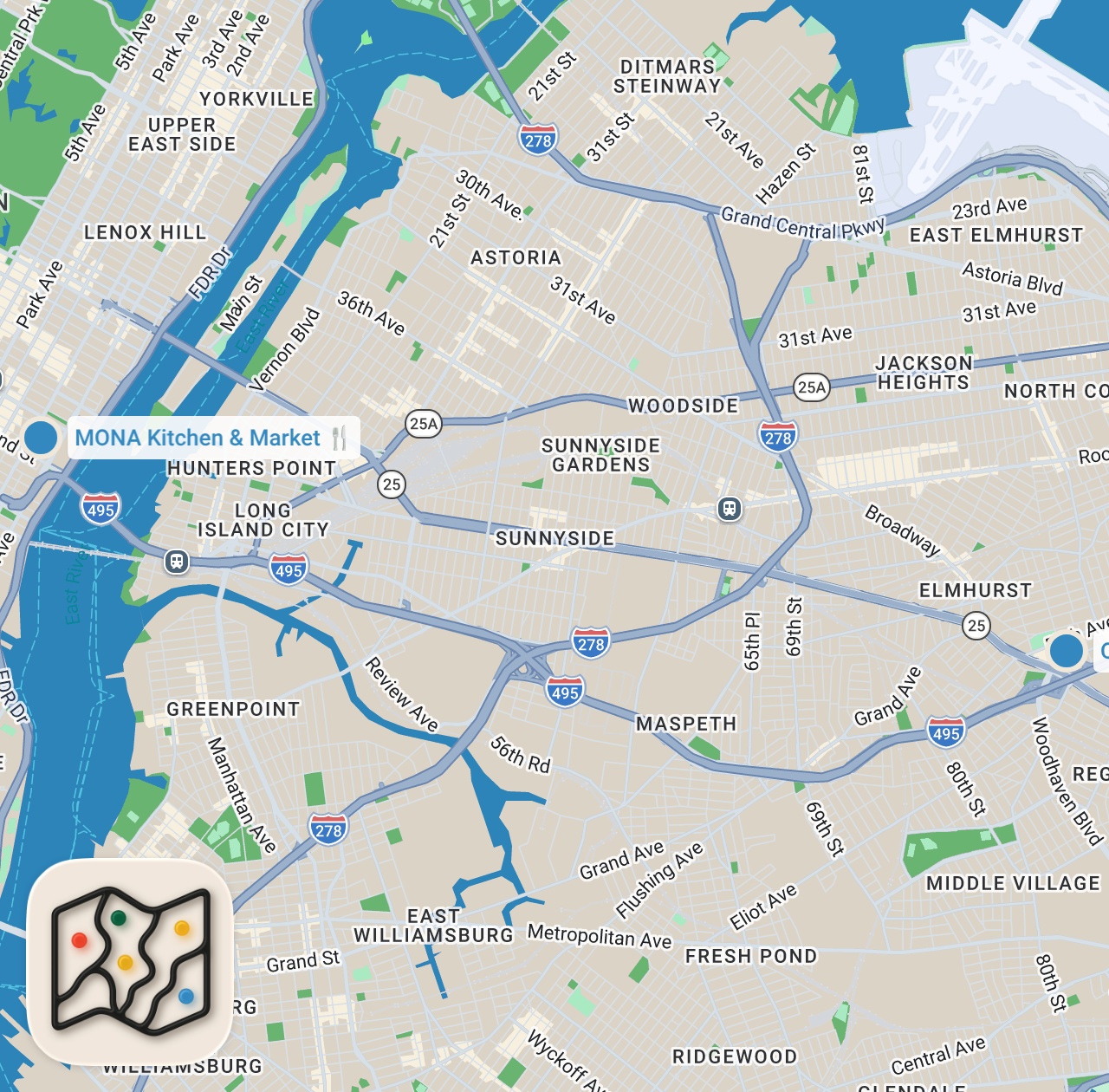 Map preview for Where I go to eat Burmese food in New York City