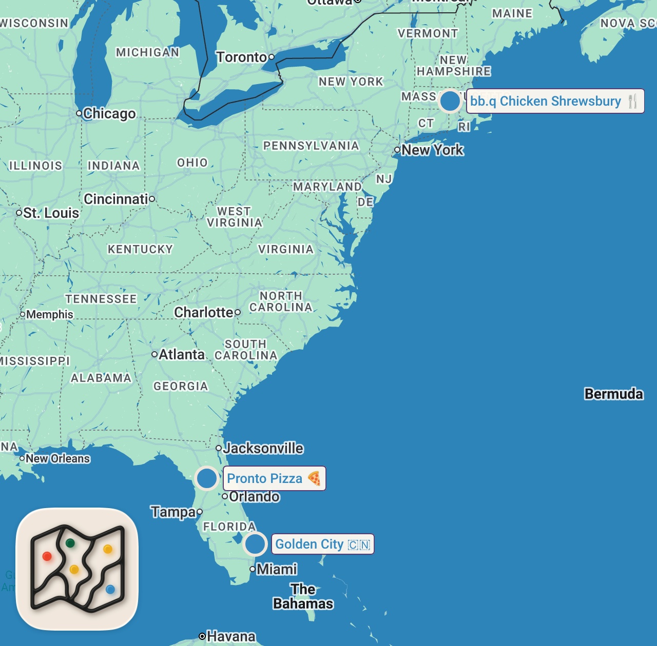 Map of 3 spots from I Tested 1-Star Restaurants