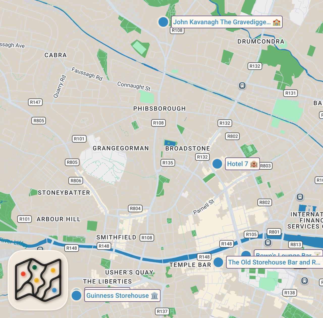 Map of 6 spots from DUBLIN | THE BEST FOOD, GUINNESS AND VIBES | ONLY SCRANS