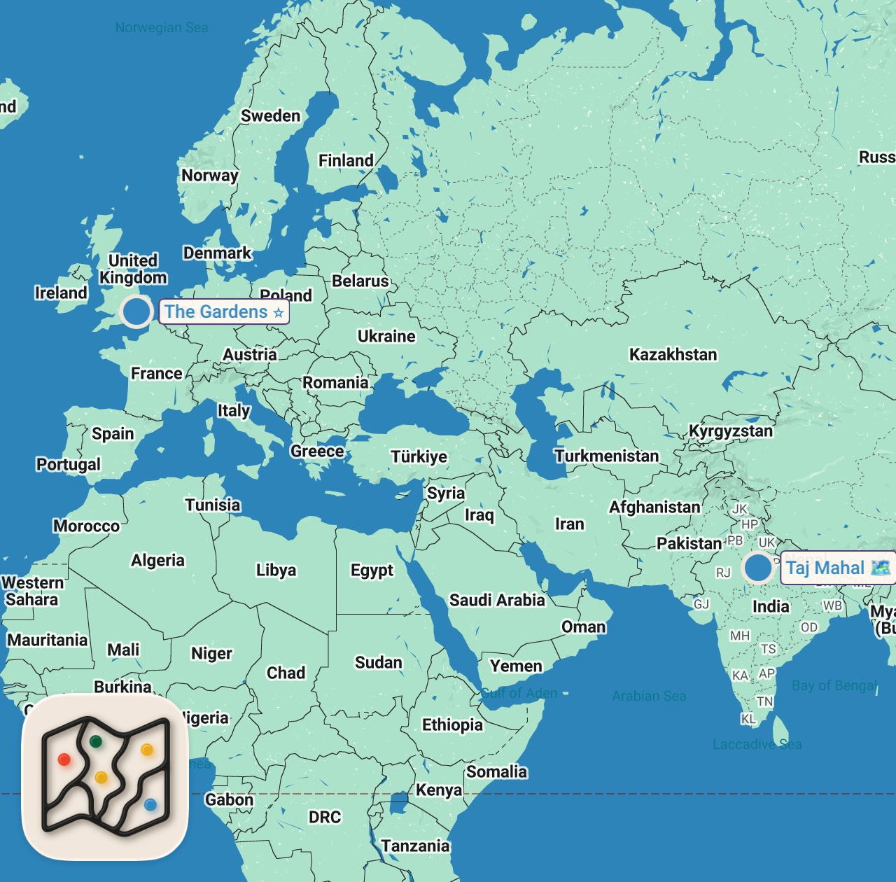 Map of 2 spots from HOW TO SAVE MONEY WHILE TRAVELING W/ RAYAWASHERE