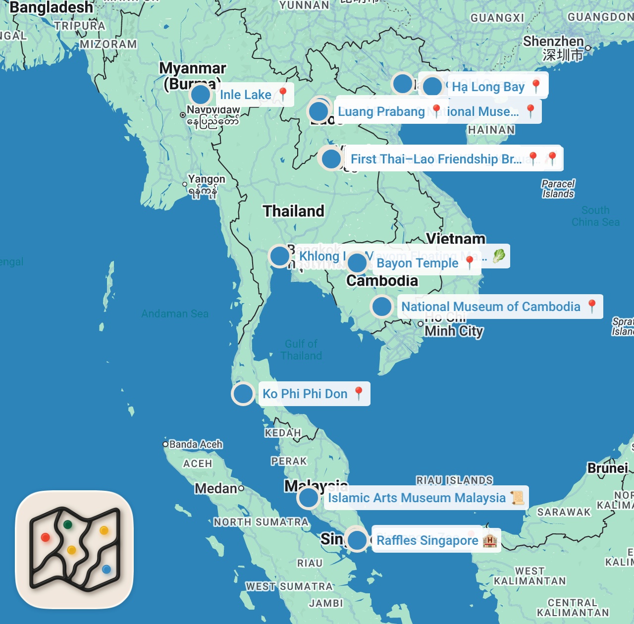 Map preview for 21 Best Places to Visit in Southeast Asia - Travel Video