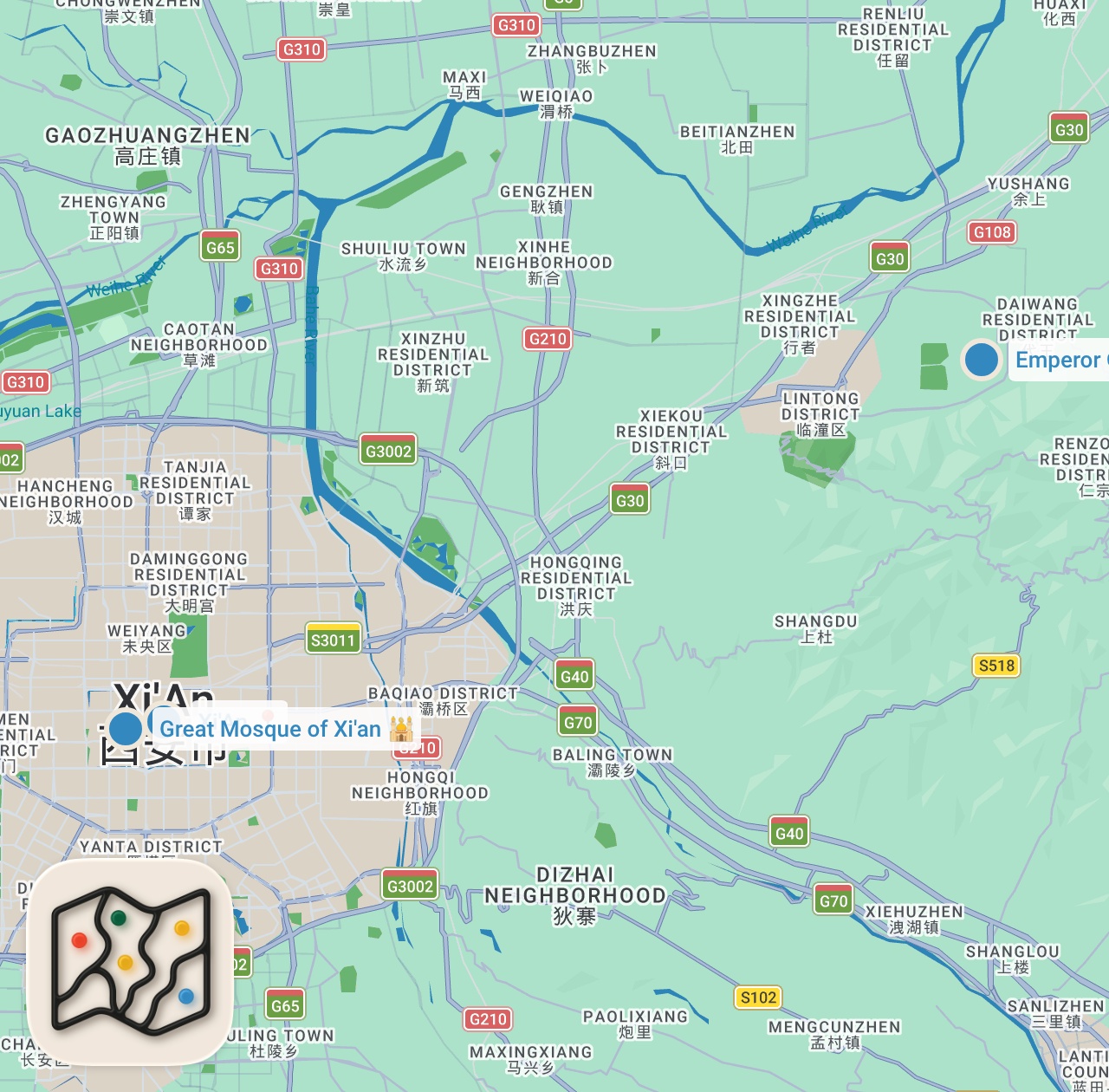 Map preview for Must-Try MUSLIM CHINESE FOODS in Xi'an, China (Insanely Delicious)