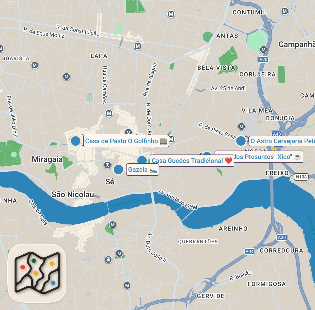 Map of 6 spots from Portugal Street Food!! 🇵🇹 KING OF SANDWICHES - Portuguese Food Tour in Porto!