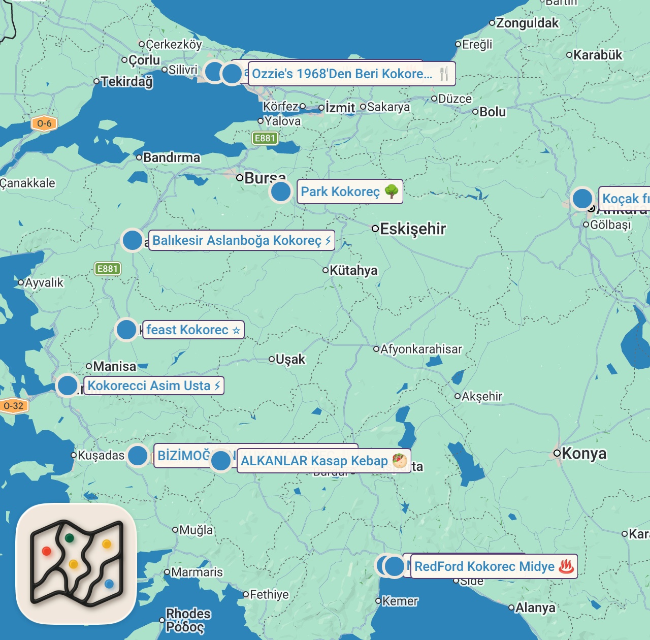 Map of 12 spots from ÜLKENİN EN İYİ KOKOREÇÇİLERİ! 😉