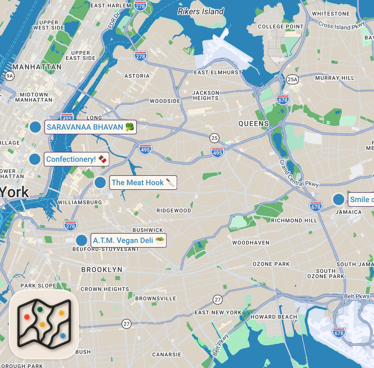 Map of 5 spots from We found the best vegan spots in NYC so you don't have to... | Top Vegan Restaurants New York