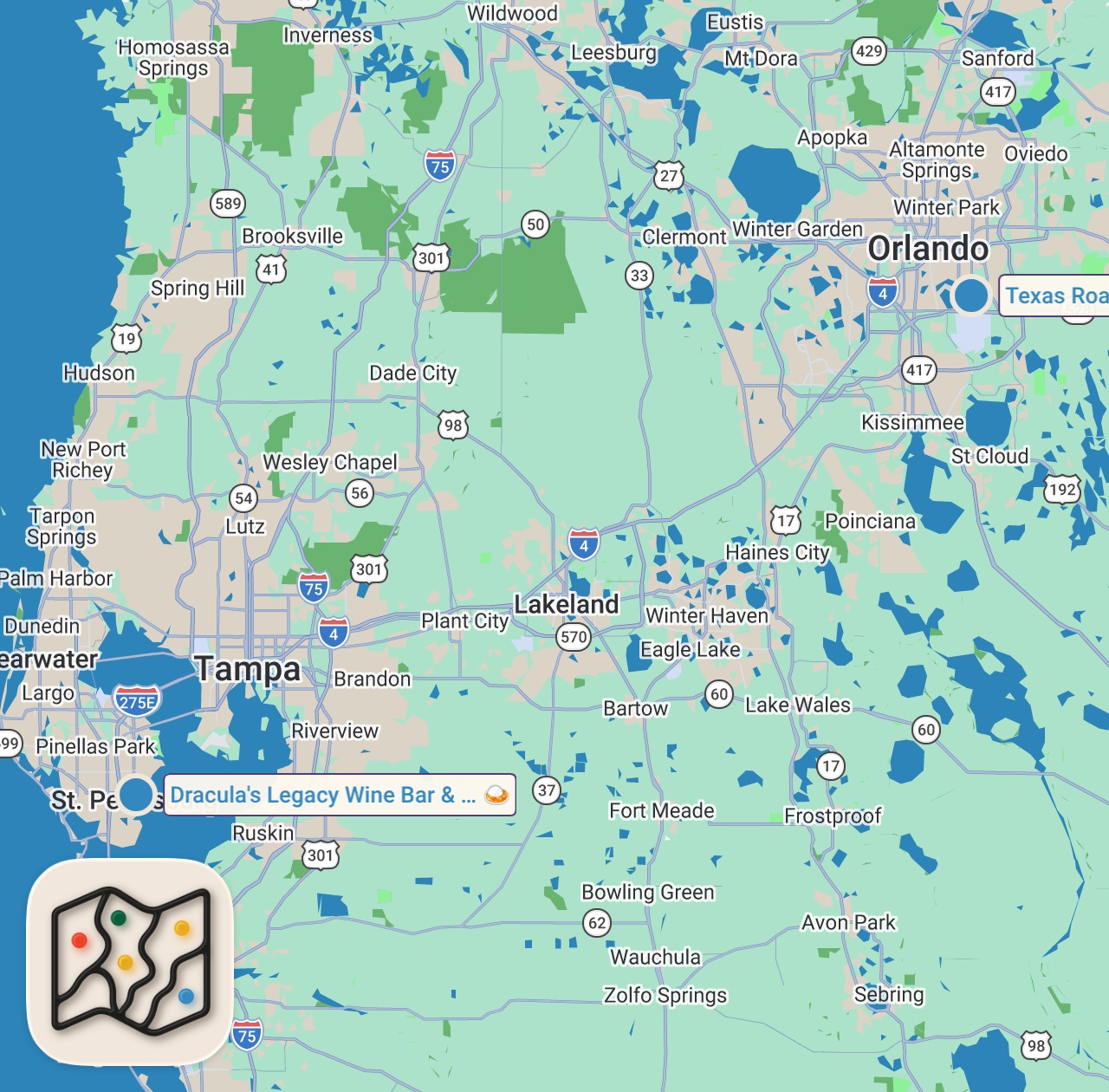 Map of 2 spots from Eating at Weird Themed Restaurants for 24 Hours