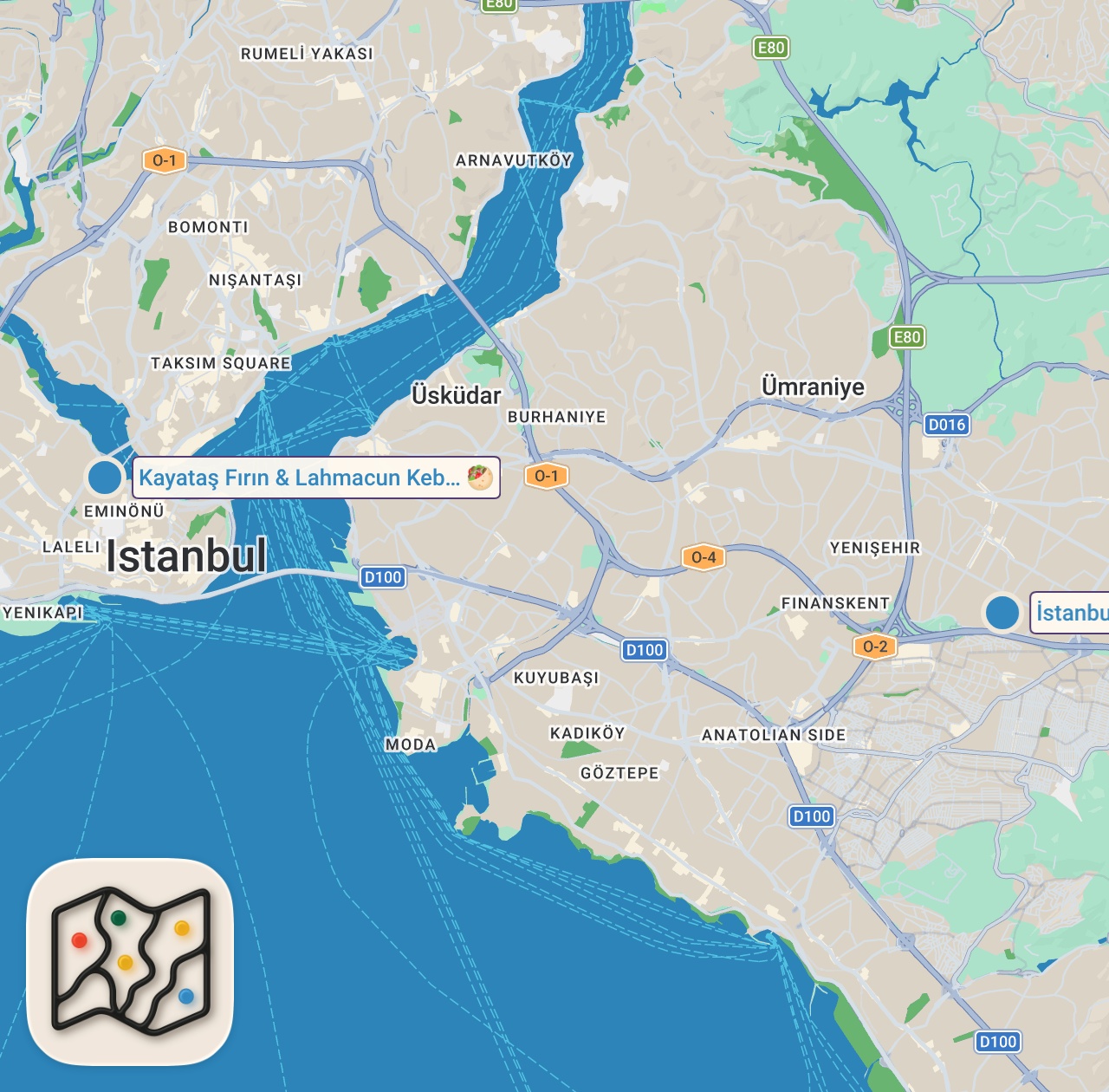 Map of 2 spots from İstanbul'da Konyalılar etliekmek fırın kebabı